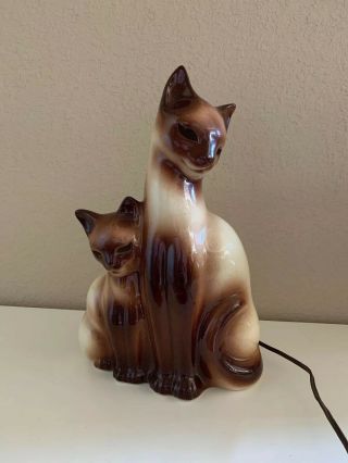 1950s Kron Mid Century Modern Vintage Siamese Cat Ceramic Lamp