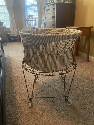 Metal Vintage Pottery Barn Collapsible Laundry Basket On Wheels