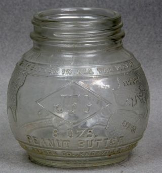 Vintage Glass Globe World Jar Jfg Peanut Butter 8 Oz Owens - Illinois Duraglas