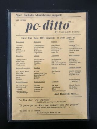 Pc - Ditto By Avant - Garde Systems For Atari St
