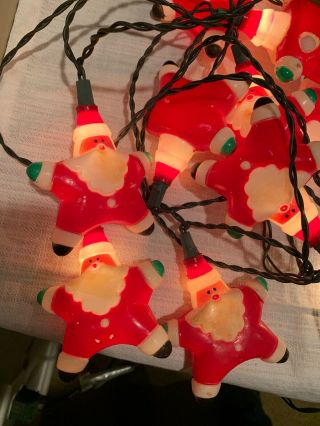 Vintage Blow Mold Hard Plastic Christmas String Light Santa Claus Tree 10 Lights