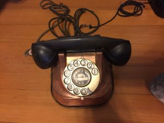 Vintage Antique Copper Desk Phone Telephone Bakelite Rotary Dial