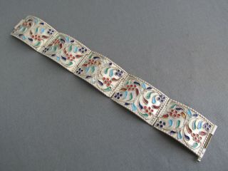 Vintage Sterling Designed Enamel Wide Hinge Panel Bangle Push Pin Bracelet