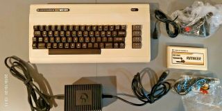 Commodore Vic - 20 Computer W/ Power Supply,  A/v Cord,  Game Controller & Game (a)