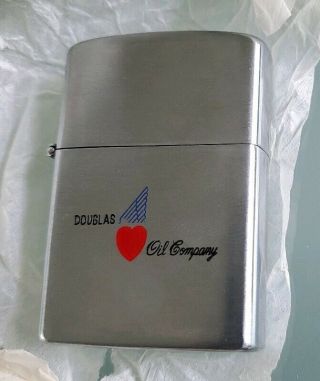 Douglas Oil Company Lighter Local Service Station Gas & Oil Engraved Heart Wing