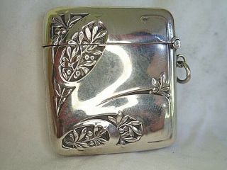 C1910 Antique French Silver Art Nouveau Vesta Case Cherries Matchsafe