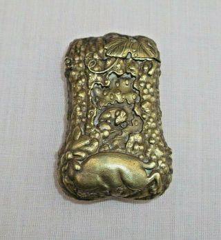 Antique Japanese Brass Match Safe Vesta Case – Cat & Mouse