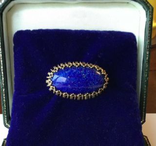 Vintage Costume Jewellery Lapis Lazuli Cabochon Brooch Lace Pin Filigree Setting
