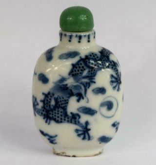 Antique Chinese Porcelain Snuff Bottle Qing Mark 19th Century Dragon Qinglong