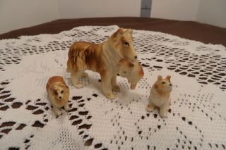 Vintage Miniature Bone China Collie Dog Family