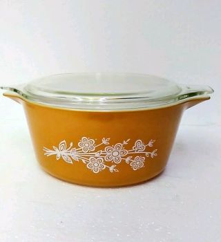 Vintage Pyrex " Gold Butterfly " 474 - B Round Casserole Baking Dish W/lid