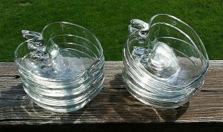 8 Vintage Clear Glass Apple Shape Individual Salad Fruit Bowls