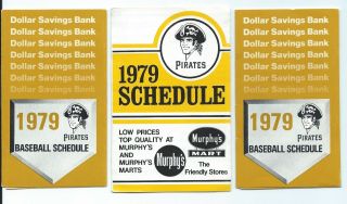 Three Vintage 1979 Pittsburgh Pirates Pocket Schedules (two Different)