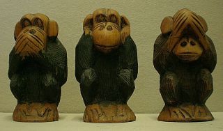 Vintage Hand Carved Wooden Three Wise Monkeys (ref B50)