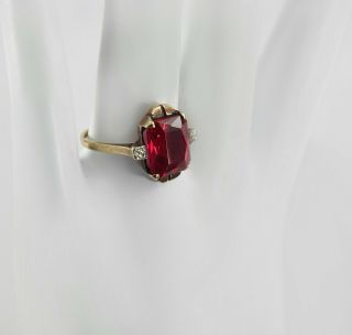 Vintage Antique Art Deco Ruby Ring Solid 10k Yellow Gold Size 6 And 2.  5 G