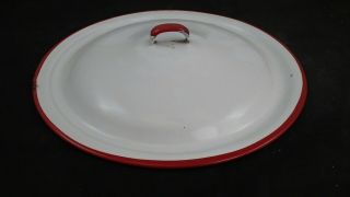 Vintage 1940 ' s Red and White Enamel Ware Cooking Pot Replacement Lid 8 