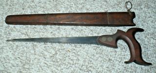 Vintage J.  H.  Andrew & Co Hand Saw (15 In Long) W/ Hand - Made Case (14 In Long)