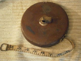 Vintage English Wind Up Tape Measure In Leather Case - 100 Feet