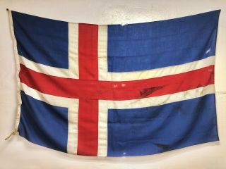 Xl Vintage Wool Flag Iceland Nautical Banner Icelandic Old Scandinavian Antique