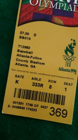 1996 Atlanta Olympics Ticket Stubs Baseball Two tickets VINTAGE 2