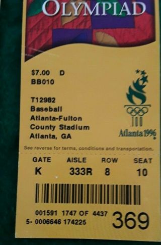 1996 Atlanta Olympics Ticket Stubs Baseball Two tickets VINTAGE 3