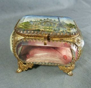 Antique French Souvenir Jewel Casket Ormolu Thick Beveled Glass Paris Expo 1900