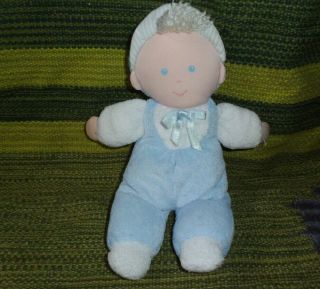 Eden Blonde Boy Doll Plush Blue White Terry Cloth Vintage Soft Baby Toy 10 "