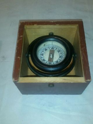 Vintage 1945 Wilcox Crittenden & Co Inc.  Nautical Maritime Compass In Wooden Box