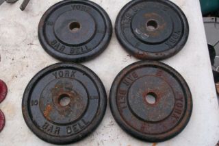 4 Vintage York 10 Pound 1 " Hole Weight Plates 40 Pounds Total