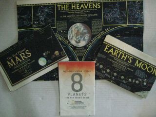 4 Vintage National Geographic - Solar System Maps - - In