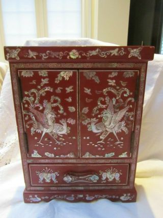 Antique Vintage Chinese Mother Of Pearl Inlaid Miniature Chest Drawers