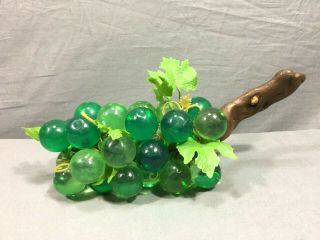 Vintage Acrylic Glass Lucite Grape Cluster Green Large Plastic Wood Stem 9 "