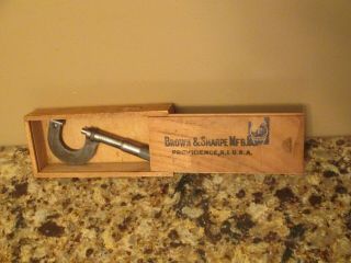 Vintage Brown & Sharpe No.  8 Micrometer Caliper 0 To 1 " In Wood Box
