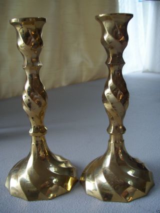 Vintage Pair Solid Brass Candle Holders 6 " Tall Made In India