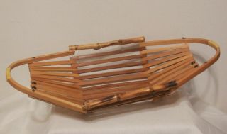 Vintage Danish 50s 60s Mid - Century Wooden Bamboo Fruit Basket