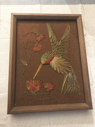 Vintage Retro String Art Mid Century Modern Hummingbird Framed 13” X 10”