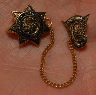 Vintage California Highway Patrol Pin Chained To Motorcycle Pin Lapel Tie Tack