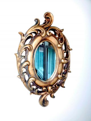 Vintage Ornate Gold Gilt Small Accent Wall Mirror Hollywood Regency Resin 11 "