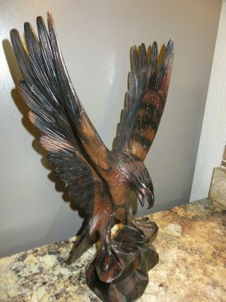 Large 16 " Vintage Hand Carved Wood Black Forest American Bald Eagle Art Figure