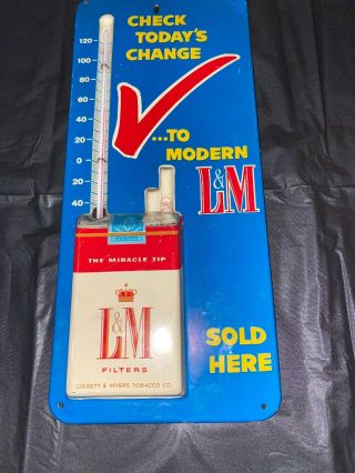 Vintage L & M Cigarettes Embossed Metal Thermometer Advertisement