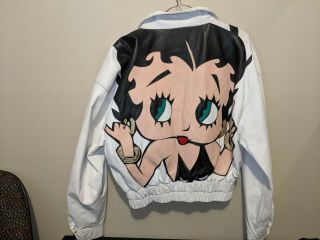Real Vintage Maziar Betty Boop Leather Bomber Jacket White