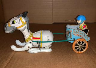 Vintage Mikuni Japan Tin Litho Wind Up Ben Hur Trotter Horse & Chariot 1959 1960