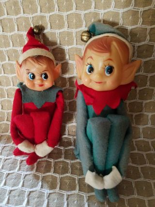 Vintage Set Of 2 Elf On The Shelff Pixie Knee Hugger Felt Christmas Ornaments