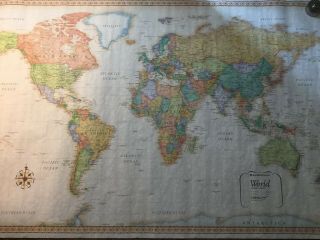 Vintage Large Paper World Map.  50”x32”.