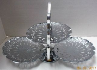 Vintage 3 Tier Desert Folding Serving Tray Candy Dish Party Tray Desert - Chrome
