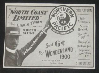 Rare 1900 Northern Pacific Railroad Print Ad Wonderland " Crack Train " Black Porter
