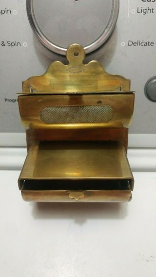 Old Antique Vintage Solid Brass Wall Mount Match Stick Safe S.  Sternau & Co.  Ny