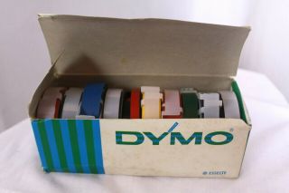 Box Of 10 Vintage Dymo Adhesive Printing Strips,  Embossed,  60s 70s,  Mixed Rolls