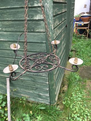 Antique Vintage Large Ceiling Hanging Light Wrought Iron 4 Arm Gothic Chandelier