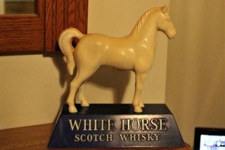 A Vintage White Horse Whisky Plastic Horse Figure On Stand 1950s / 60s.